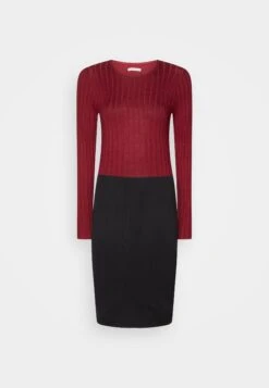 Anna Field Crew Ausschnitt Ripp Top Bodycon Mini Strickkleid - Etui-Jurk - Dark Red/Black