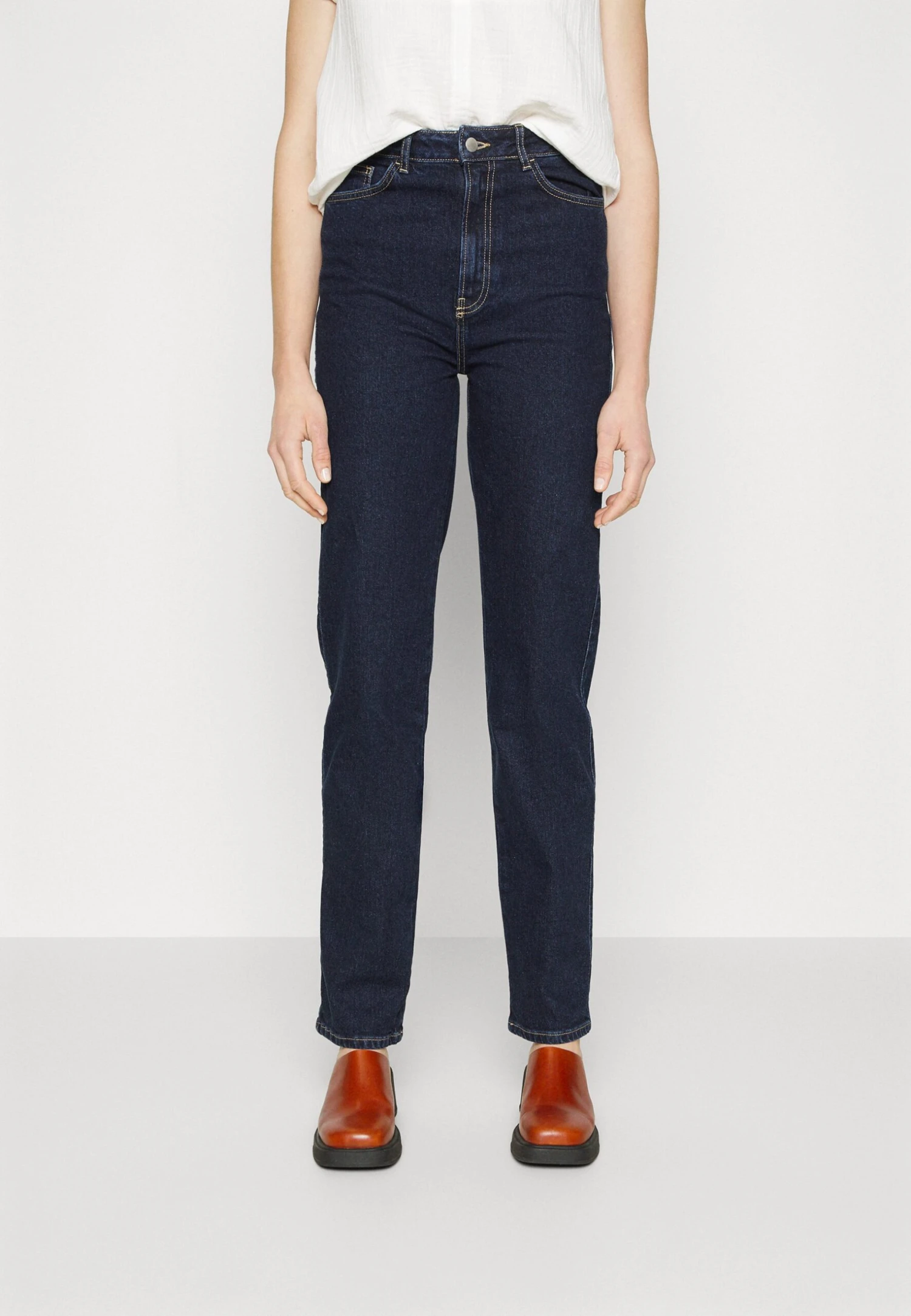 Straight Leg Jeans - Dark Blue Denim 3 Straight Leg Jeans - Dark Blue Denim